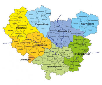 Landkarte der Donau-Moldau-Regionen
